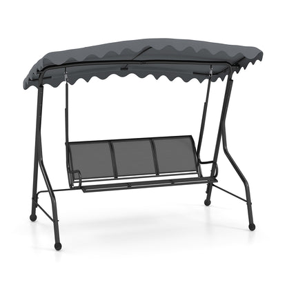 3-Seat Outdoor Porch Canopy Swing with Adjustable Shading-Gray - Gray