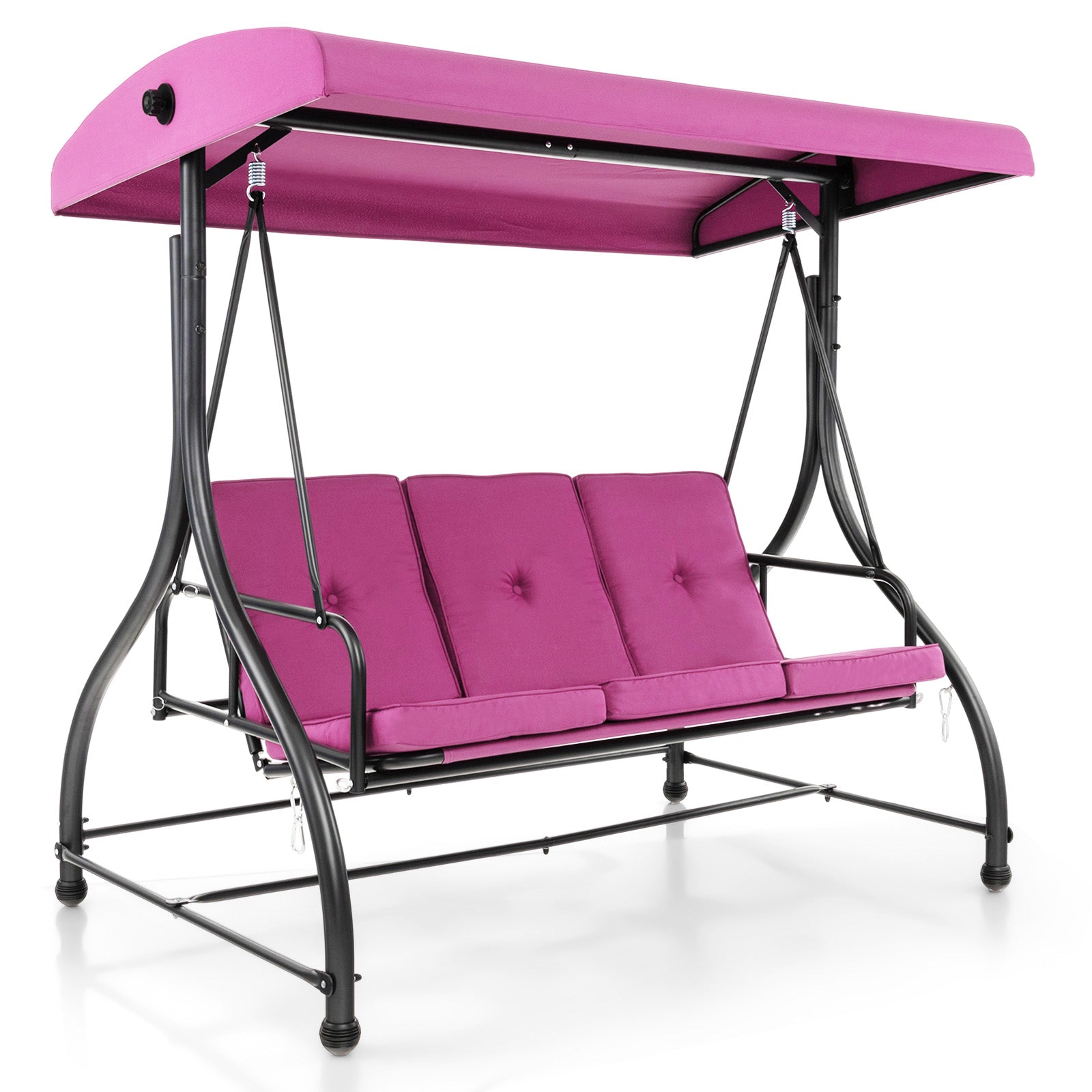 3 Seat Outdoor Porch Swing with Adjustable Canopy-Coffee - Wine