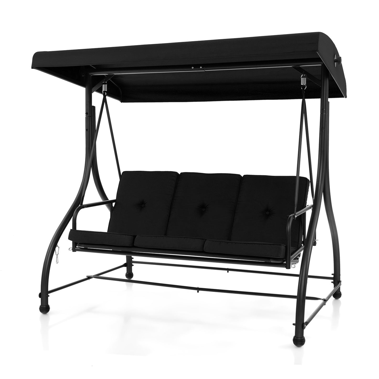 3 Seat Outdoor Porch Swing with Adjustable Canopy-Coffee - Black
