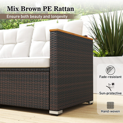 3-Seat Patio Couch Sofa with Deep Seating and Cushion-White