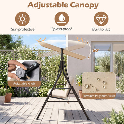 3-Seat Patio Swing Chair with Adjustable Canopy