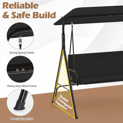 3-Seat Patio Swing Chair with Adjustable Canopy
