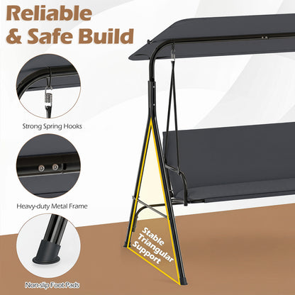 3-Seat Patio Swing Chair with Adjustable Canopy