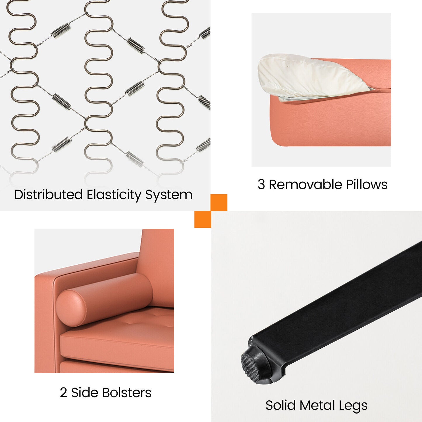 3-Seat Modular Sofa with Storage Pocket and Metal Legs