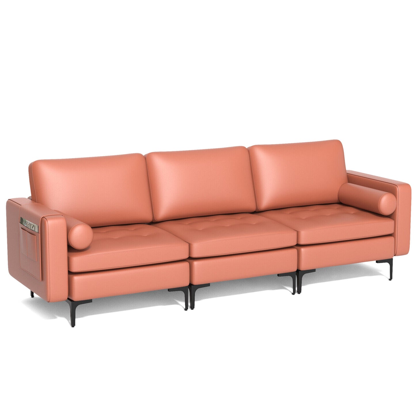 3-Seat Modular Sofa with Storage Pocket and Metal Legs