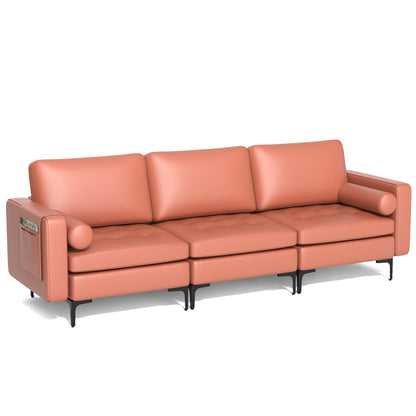 3-Seat Modular Sofa with Storage Pocket and Metal Legs