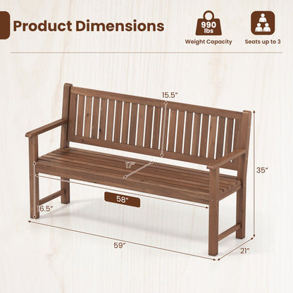 3-Seater Wooden Garden Bench with Backrest, 59 Inch