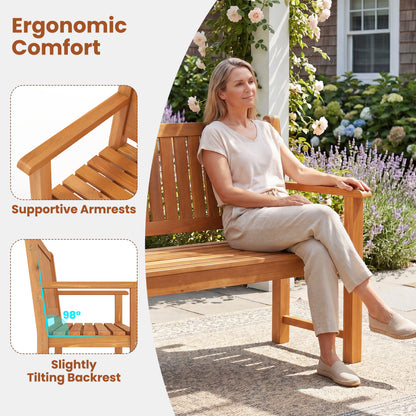 3-Seater Wooden Garden Bench with Backrest, 59 Inch