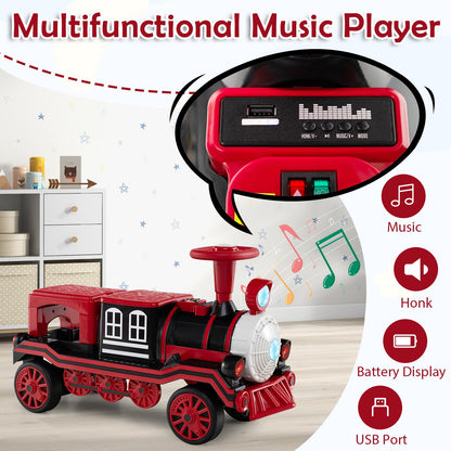 3-Seater Trackless Ride on Train Set 12V Ride on Toy Car with 2 Removable Chairs-Red