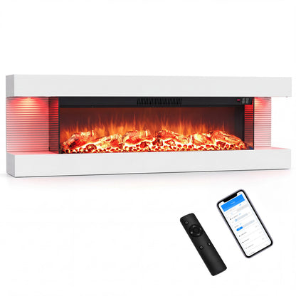 40" Wall Mount Electric Fireplace with WiFi & Floating Mantel