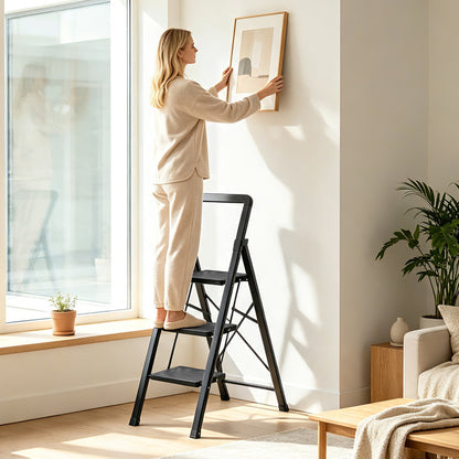 3-Step Folding Step Stool with Wide Anti-Slip Pedals
