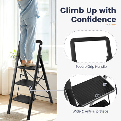 3-Step Folding Step Stool with Wide Anti-Slip Pedals
