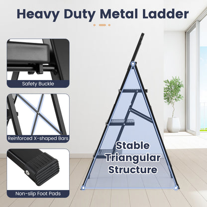 3-Step Folding Step Stool with Wide Anti-Slip Pedals