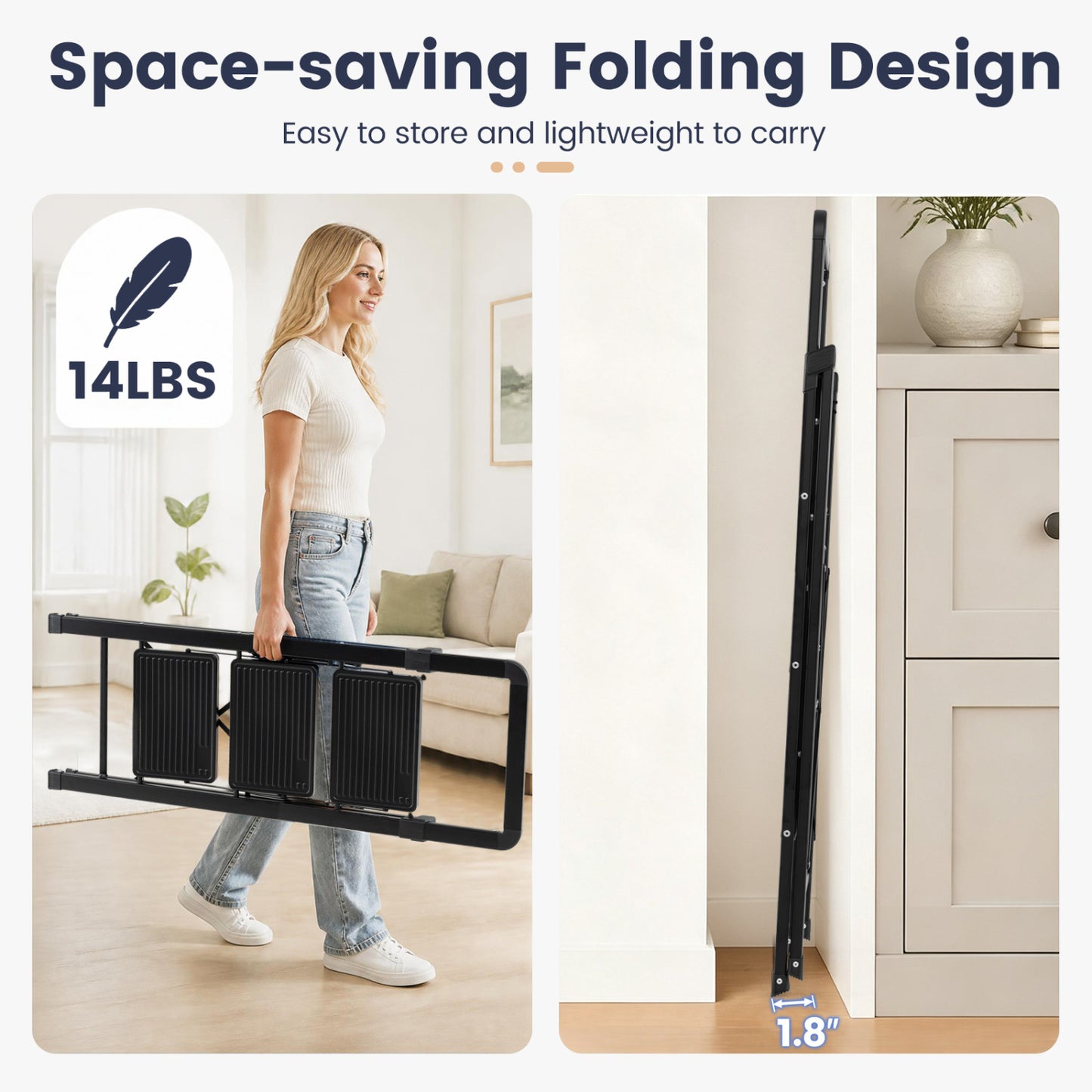 3-Step Folding Step Stool with Wide Anti-Slip Pedals