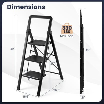 3-Step Folding Step Stool with Wide Anti-Slip Pedals