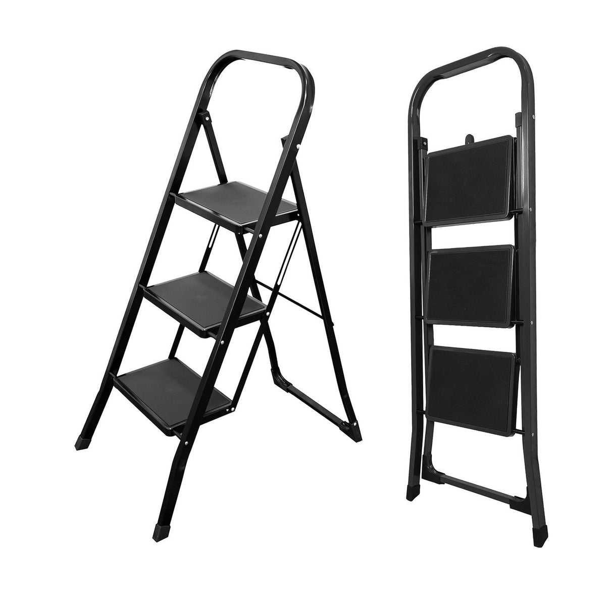 3 Step Ladder Folding Step Stool with Handrail and Wide Anti