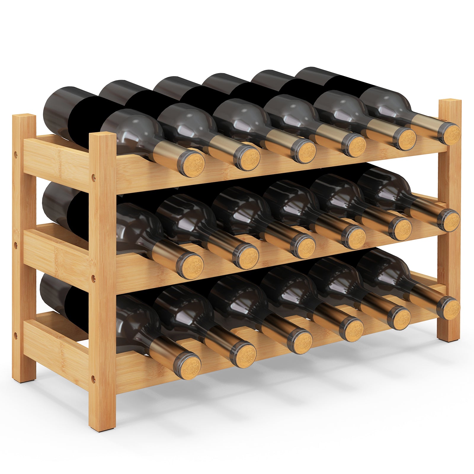 3-Tier Bamboo Freestanding Countertop Wine Bottle Organizer-Natural - Natural