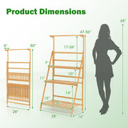 3 Tier Bamboo Hanging Plant Stand with Height Adjustable Hanger Rod-Natural