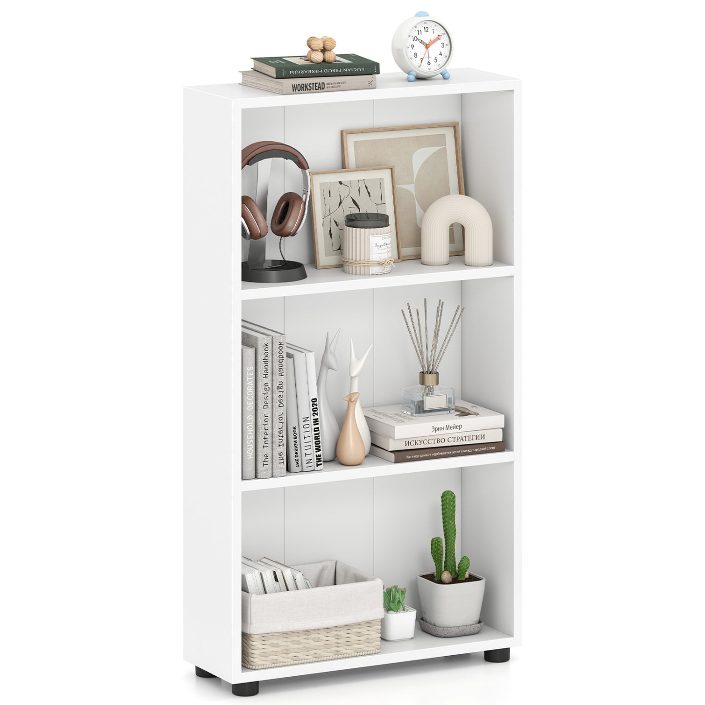 3-Tier Bookcase 42 inch Tall Book Shelf with Anti-Tipping Kit-White
