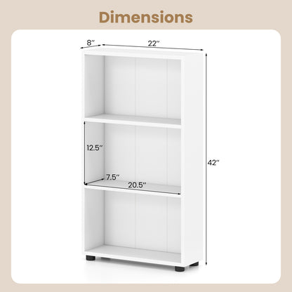 3-Tier Bookcase 42 inch Tall Book Shelf with Anti-Tipping Kit-White