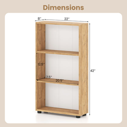 3-Tier Bookcase 42 inch Tall Book Shelf with Anti-Tipping Kit-Brown