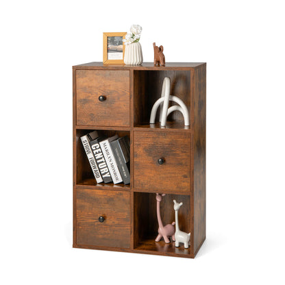 3-Tier Bookshelf with Anti-toppling Device for Living Room-Brown - Brown