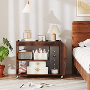 3-Tier Side End Table with Universal Wheels-Walnut