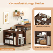 3-Tier Side End Table with Universal Wheels-Walnut