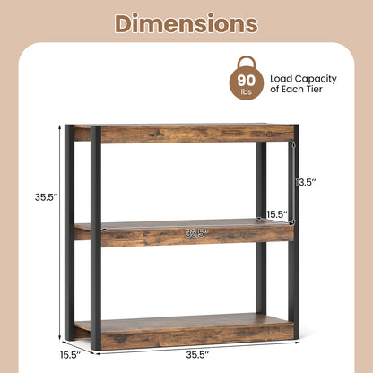 3 Tier Bookshelf Wooden Bookcase with Dual Anti-Tipping Kits