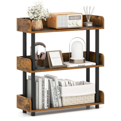 3-Tier Bookshelf with Anti-Tipping Kit and Industrial Storage Unit for Living Room-Rustic Brown