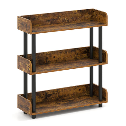 3-Tier Bookshelf with Anti-Tipping Kit and Industrial Storage Unit for Living Room-Rustic Brown