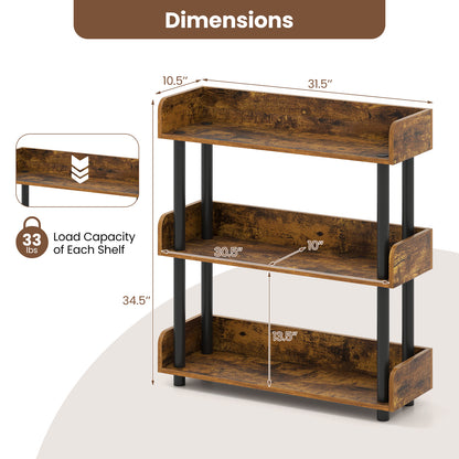 3-Tier Bookshelf with Anti-Tipping Kit and Industrial Storage Unit for Living Room-Rustic Brown