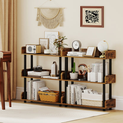3-Tier Bookshelf with Anti-Tipping Kit and Industrial Storage Unit for Living Room-Rustic Brown