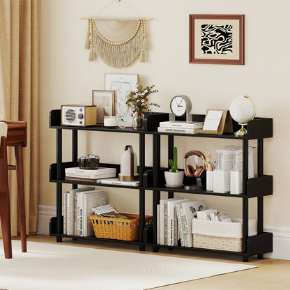 3-Tier Bookshelf with Anti-Tipping Kit and Industrial Storage Unit for Living Room-Black