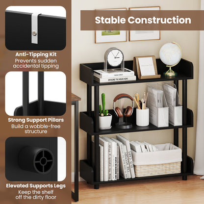 3-Tier Bookshelf with Anti-Tipping Kit and Industrial Storage Unit for Living Room-Black