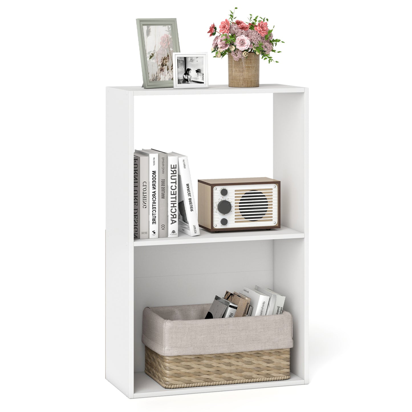 3-Tier Bookshelf with Open Storage Compartments