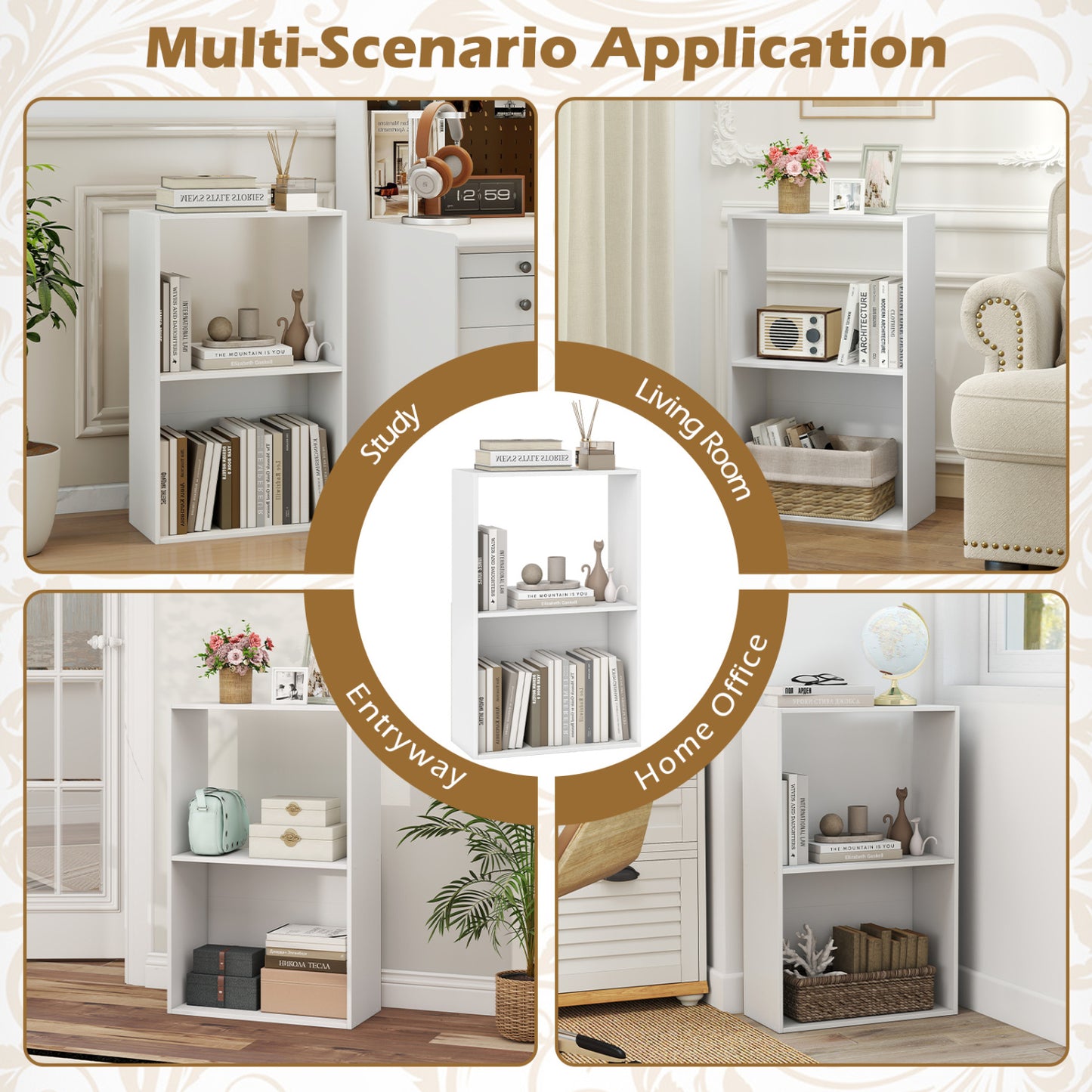 3-Tier Bookshelf with Open Storage Compartments