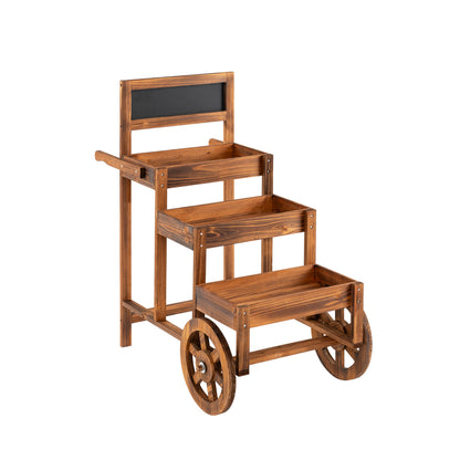 3-Tier Wooden Plant Stand Cart with Wheels - Carbonized Fir