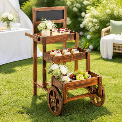 3-Tier Wooden Plant Stand Cart with Wheels - Carbonized Fir