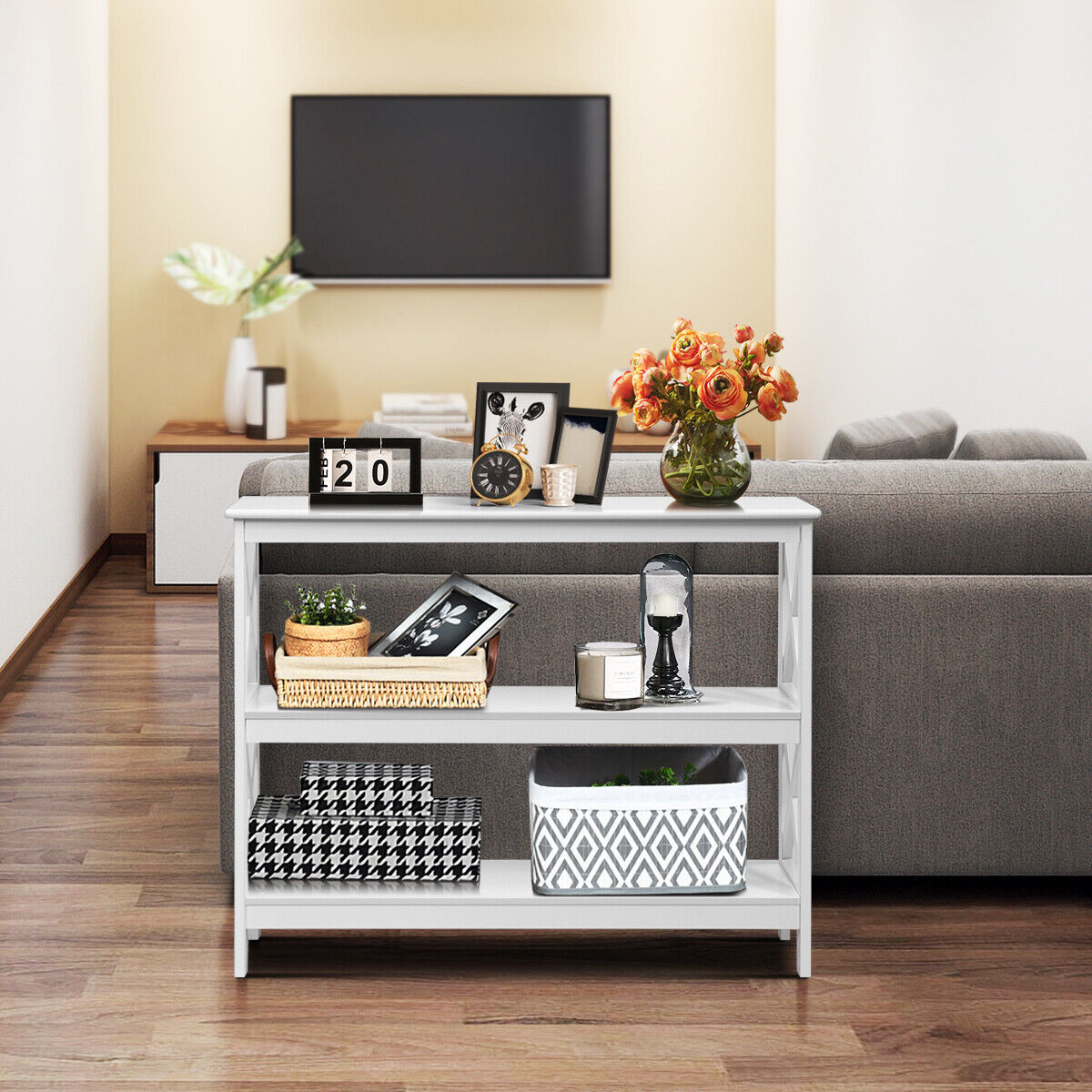 3-Tier Console X-Design Sofa Side Accent Table-White