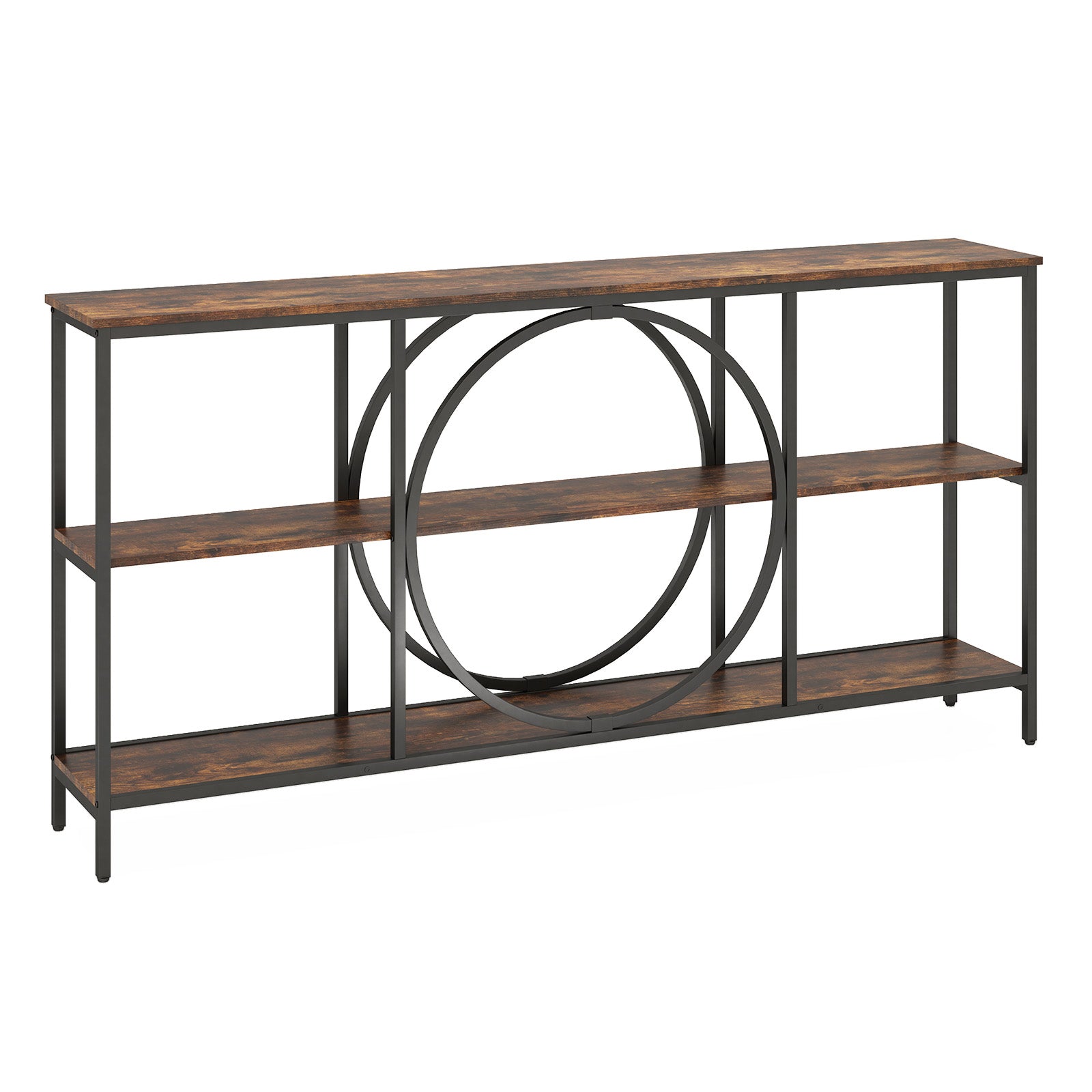 3-Tier Console Table with Faux Marble Top and Storage Shelves for Hallway Living Room-Rustic Brown