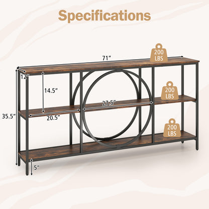 3-Tier Console Table with Faux Marble Top and Storage Shelves for Hallway Living Room-Rustic Brown