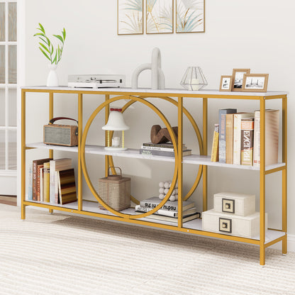 3-Tier Console Table with Faux Marble Top and Storage Shelves for Hallway Living Room-White