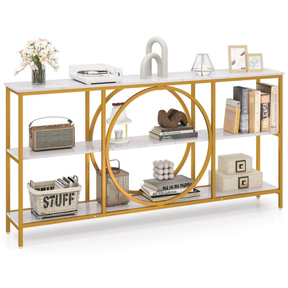 3-Tier Console Table with Faux Marble Top and Storage Shelves for Hallway Living Room-White