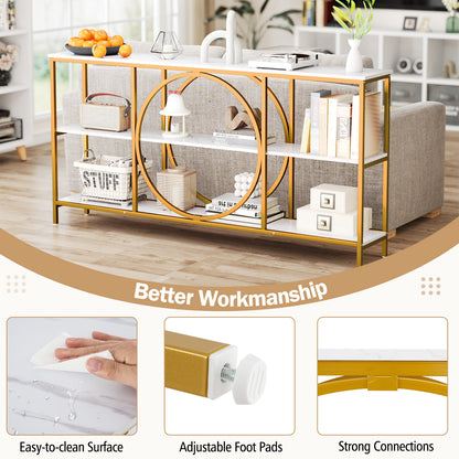 3-Tier Console Table with Faux Marble Top and Storage Shelves for Hallway Living Room-White