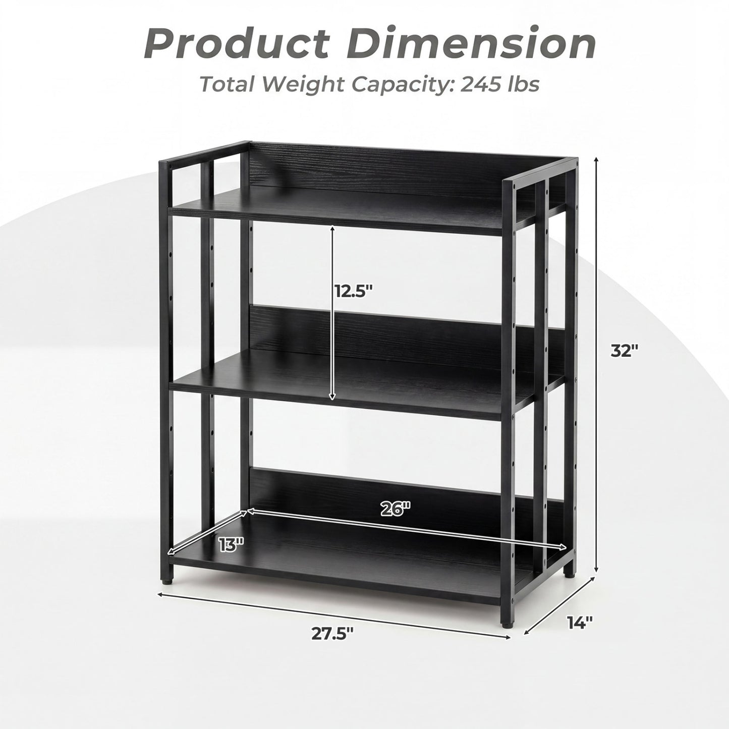 3-Tier Corner Bookshelf with Adjustable Shelves - Black