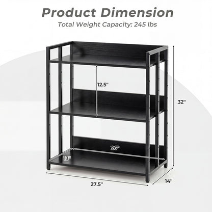 3-Tier Corner Bookshelf with Adjustable Shelves - Black