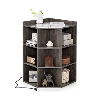 3-Tier Corner Cabinet with Charging Station for Bedroom-Gray - Gray