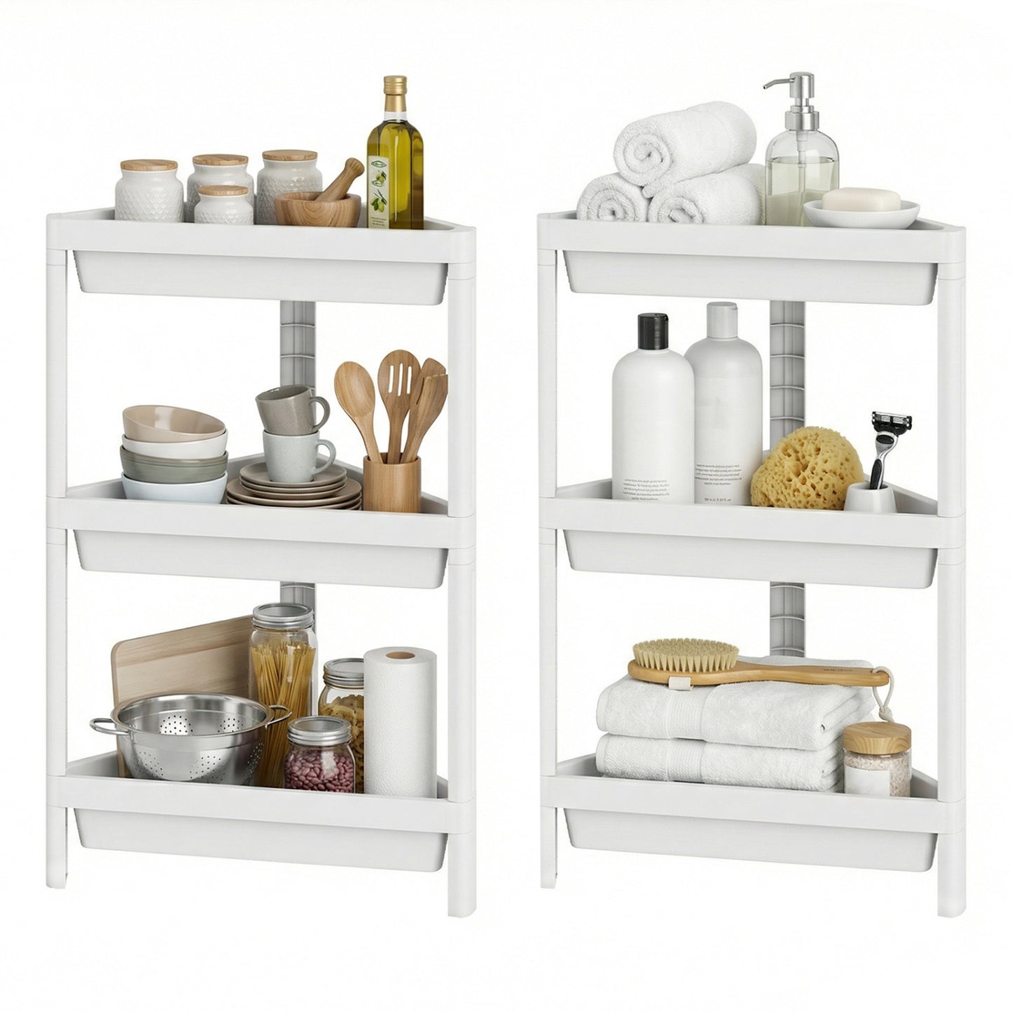 3-Tier Corner Shower Caddy 2-Pack with Detachable Design-White