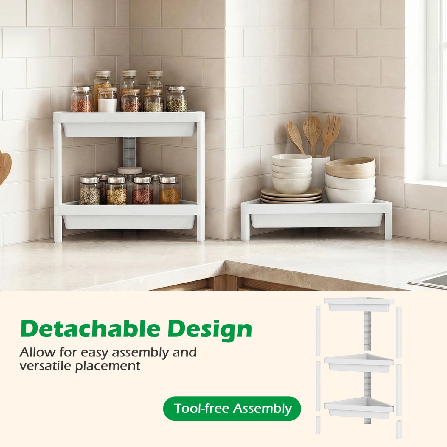 3-Tier Corner Shower Caddy 2-Pack with Detachable Design-White